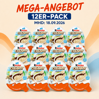 Kinder Creamy Milky & Crunchy 19 g als Mega-Angebot mit Hinweis MHD 18.09.2026